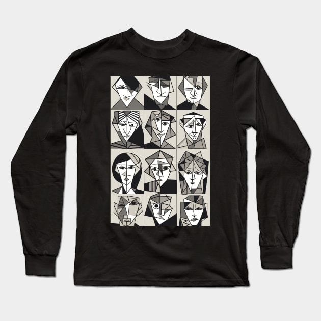 Cubist Portraits Long Sleeve T-Shirt by Ikibrai